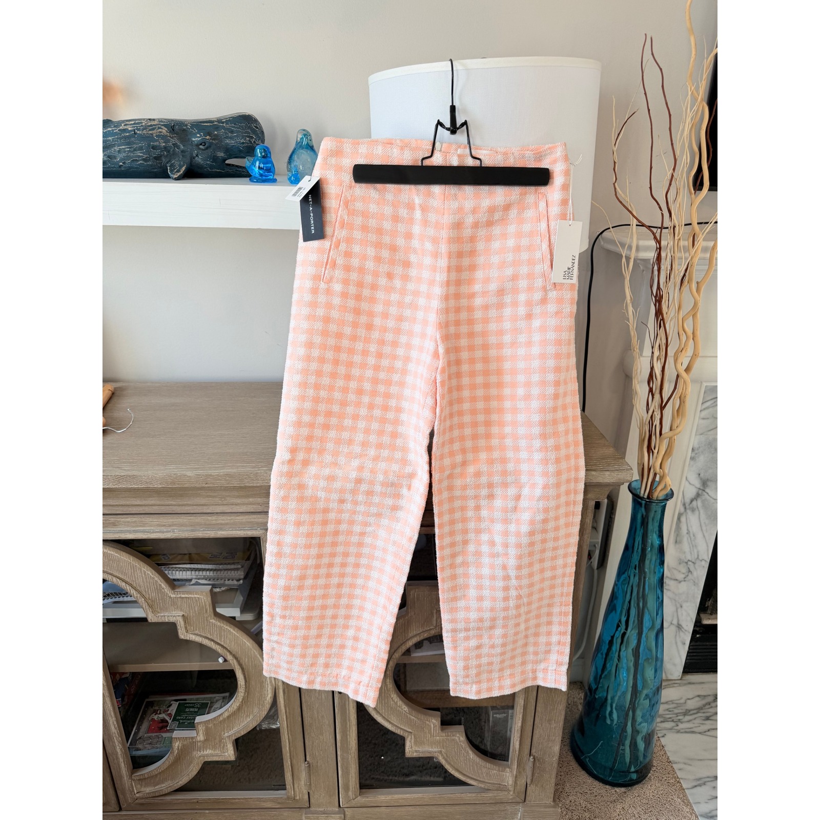 Lisa Marie Fernandez Peach Gingham Boucl High Waisted Straight Leg Pants Size 3